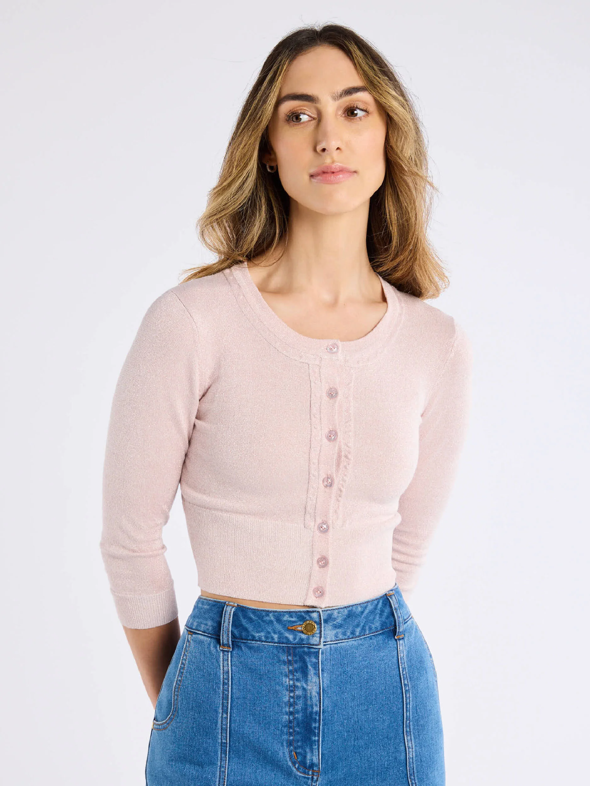 Chessie Shimmer 3/4 Sleeve Cardi - Image 3